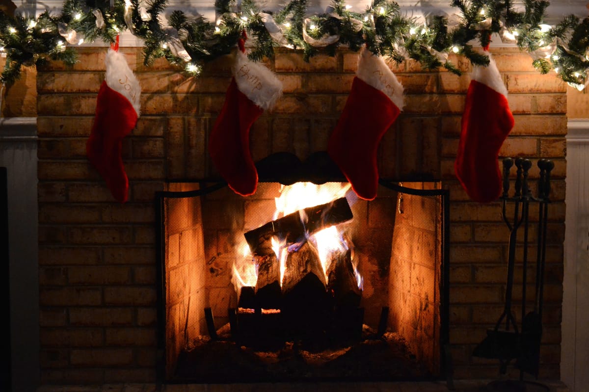 rustic christmas fireplace